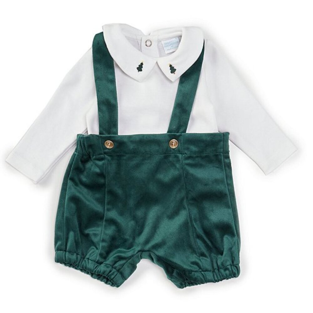 NWT Edgehill Collection Baby Boy Peter Pan Long Sleeve Velvet Shortall Set, 3M